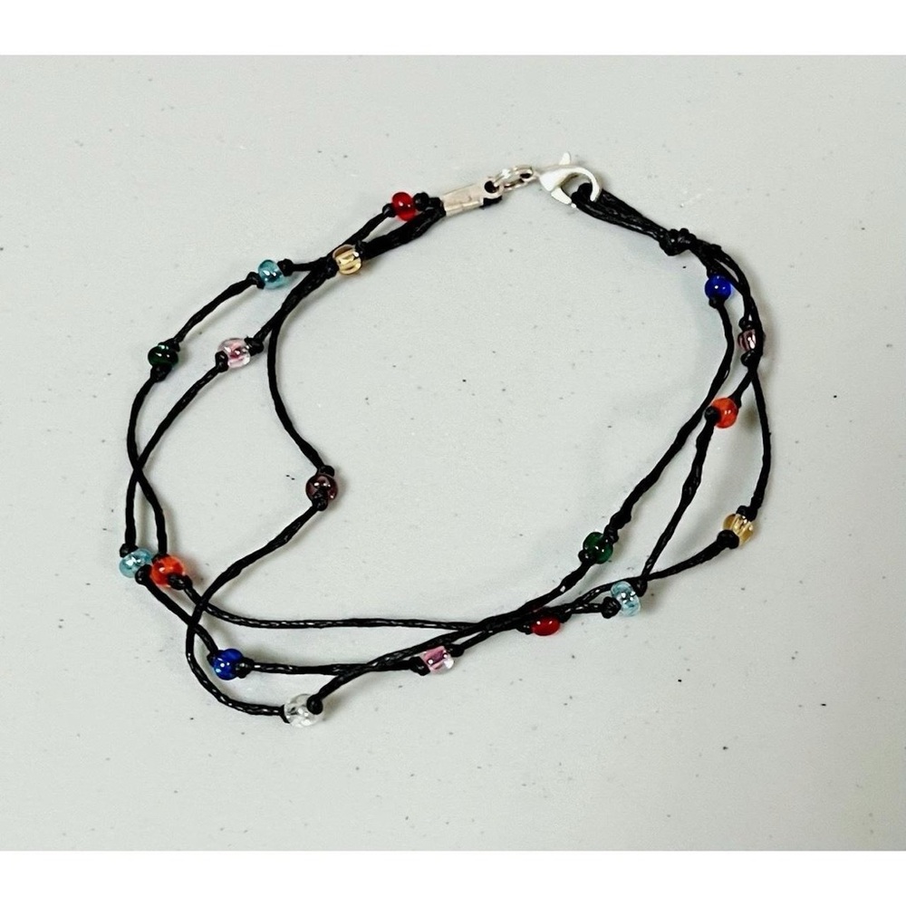 Black Multicolored Beaded 3-String Anklet Ankle Bracelet Jewelry 🖤❤️💜 #summer